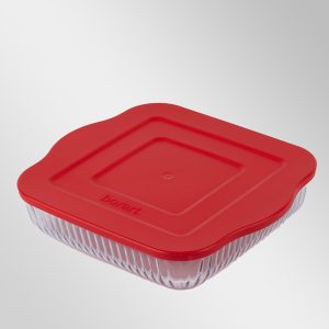 Plastik Kapaklı Küçük, Optik Desenli Kare Tepsi