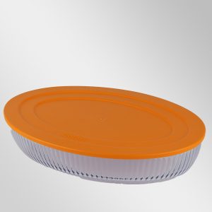 Plastik Kapaklı Büyük , Optik Desenli Oval Tepsi