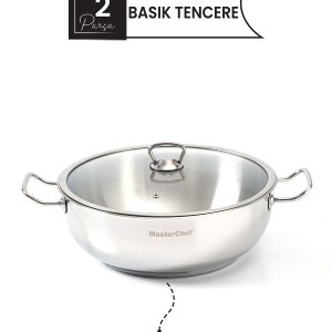 32 cm Basık Tencere – Paslanmaz Çelik, İndüksiyon Tabanlı, Cam Kapaklı Geniş Aile Boyu Tencere