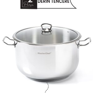 32 cm Paslanmaz Çelik Derin Tencere – İndüksiyon Tabanlı, Süper Geniş Hacimli,