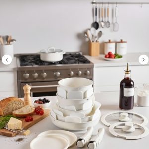 Beta 15 Parça Seramik Döküm Tencere Tava Seti Beige Tak-Çıkar Saplı – İndüksiyon Uyumlu, Bej Renk