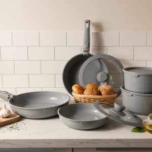 Beta 15 Parça İç İçe Geçebilen İndüksiyonlu Ayrılabilen Saplı Tencere & Tava Seti, Grey Renk