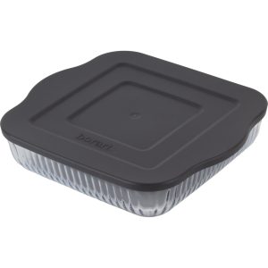 Borart Antrasit Plastik Kapaklı Optik Desenli Büyük Kare Cam Tepsi